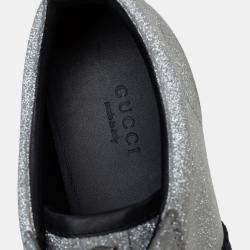 Gucci Silver Glitter Web Stud Embellished Sneakers Size 39