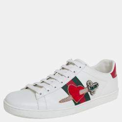 Gucci White Leather Ace Embellished  Low Top Sneakers Size 39