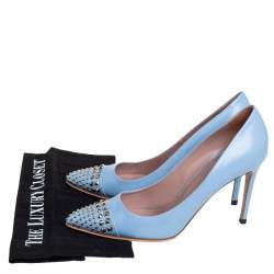 Pre Owned حذاء كعب عالي غوتشي مقدمة مدببة مرصع جلد أزرق مقاس 38