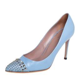 Pre Owned حذاء كعب عالي غوتشي مقدمة مدببة مرصع جلد أزرق مقاس 38