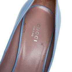 Pre Owned حذاء كعب عالي غوتشي مقدمة مدببة مرصع جلد أزرق مقاس 38