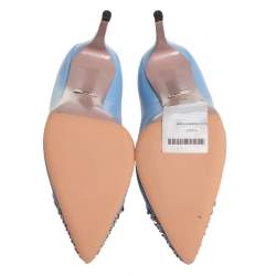 Pre Owned حذاء كعب عالي غوتشي مقدمة مدببة مرصع جلد أزرق مقاس 38