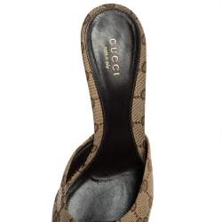 Pre Owned Gucci Beige GG Canvas Horsebit Open Toe Sandals Size 39