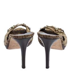 Pre Owned Gucci Beige GG Canvas Horsebit Open Toe Sandals Size 39