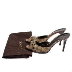 Pre Owned Gucci Beige GG Canvas Horsebit Open Toe Sandals Size 39