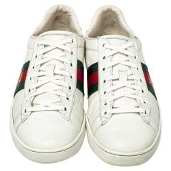 مملوكة مسبقًا Gucci White Leather And Canvas  Bee Ace Low-Top Sneakers Size 36.5