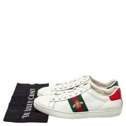 مملوكة مسبقًا Gucci White Leather And Canvas  Bee Ace Low-Top Sneakers Size 36.5