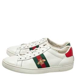 مملوكة مسبقًا Gucci White Leather And Canvas  Bee Ace Low-Top Sneakers Size 36.5