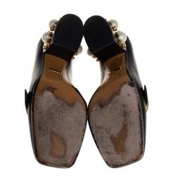 مملوكة مسبقًا Gucci Black Leather Peyton GG Web Detail Pearl Studded Pumps Size 35.5
