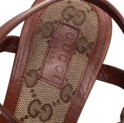 Pre Owned Gucci Brown Leather Horsebit Ankle Strap Sandals Size 38.5