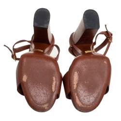 Pre Owned Gucci Brown Leather Horsebit Ankle Strap Sandals Size 38.5