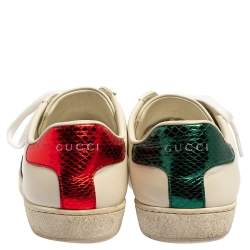 مملوكة مسبقًا حذاء �رياضي غوتشي ايس جلد أبيض منخفض من أعلى مقاس 38