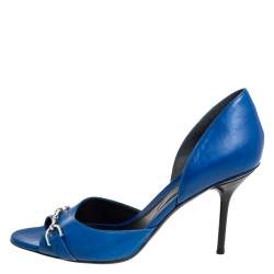 Pre Owned Gucci Blue Leather Horsebit Open Toe Pumps Size 38