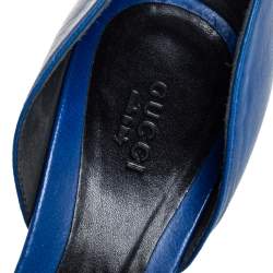 Pre Owned Gucci Blue Leather Horsebit Open Toe Pumps Size 38
