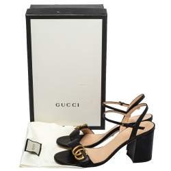 مملوكة مسبقًا Gucci Black Leather GG Marmont Block Heel Ankle Strap Sandals Size 39