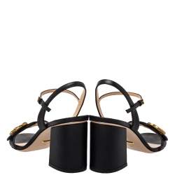 مملوكة مسبقًا Gucci Black Leather GG Marmont Block Heel Ankle Strap Sandals Size 39