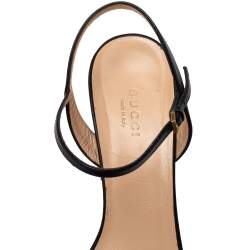 مملوكة مسبقًا Gucci Black Leather GG Marmont Block Heel Ankle Strap Sandals Size 39
