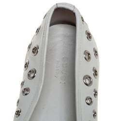 Gucci White Leather Eyelet Embellished Slip On Sneakers Size 38.5