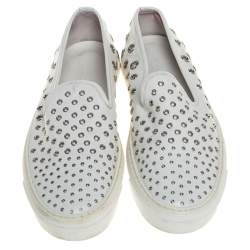 Gucci White Leather Eyelet Embellished Slip On Sneakers Size 38.5