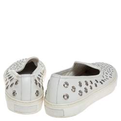Gucci White Leather Eyelet Embellished Slip On Sneakers Size 38.5