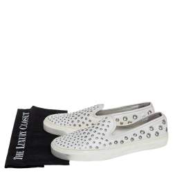 Gucci White Leather Eyelet Embellished Slip On Sneakers Size 38.5