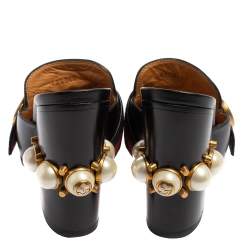 Pre Owned صندل غوتشي لوفرز جي جي جلد أسود مزخرف لؤلؤ نمط ويب مقاس 34