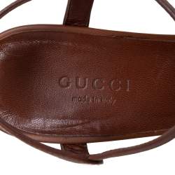 Pre Owned Gucci Brown Leather Web Detail Horsebit Ankle Strap Sandals Size 36