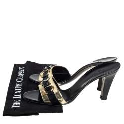 Pre Owned Gucci Black Patent Leather Horsebit Bamboo Slide Sandals  Size 40.5 