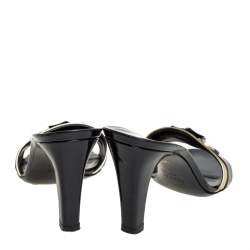 Pre Owned Gucci Black Patent Leather Horsebit Bamboo Slide Sandals  Size 40.5 