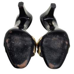 Pre Owned Gucci Black Patent Leather Horsebit Bamboo Slide Sandals  Size 40.5 