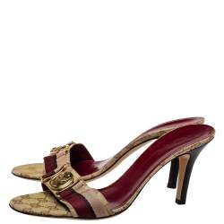 Pre Owned Gucci Beige/Brown GG Canvas Hysteria Slide Sandals Size 40.5