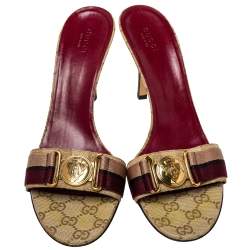 Pre Owned Gucci Beige/Brown GG Canvas Hysteria Slide Sandals Size 40.5