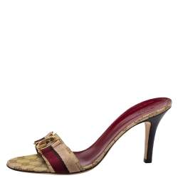 Pre Owned Gucci Beige/Brown GG Canvas Hysteria Slide Sandals Size 40.5