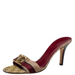 Pre Owned Gucci Beige/Brown GG Canvas Hysteria Slide Sandals Size 40.5