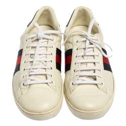 Pre Owned حذاء رياضي غوتشي ويب أيس قماش وجلد مقاس 43