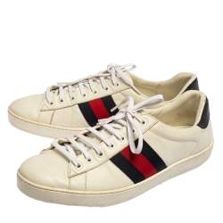 Pre Owned حذاء رياضي غوتشي ويب أيس قماش وجلد مقاس 43