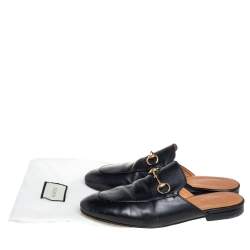 Pre Owned Gucci Black Leather Princetown Horsebit Slip On Sandals Size 38