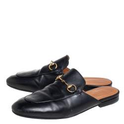 Pre Owned Gucci Black Leather Princetown Horsebit Slip On Sandals Size 38