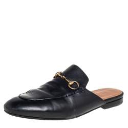 Pre Owned Gucci Black Leather Princetown Horsebit Slip On Sandals Size 38
