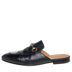 Pre Owned Gucci Black Leather Princetown Horsebit Slip On Sandals Size 38