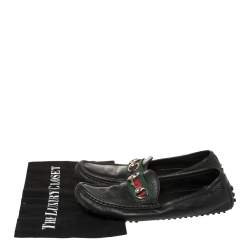 Pre Owned Gucci Black Leather Web Horsebit Loafers Size 38