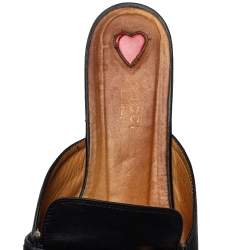 Pre Owned Gucci Black Leather Peyton Square Toe Mules Size 39.5