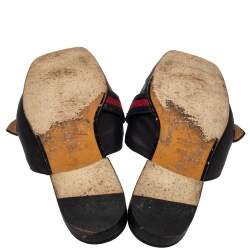 Pre Owned Gucci Black Leather Peyton Square Toe Mules Size 39.5