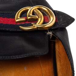 Pre Owned Gucci Black Leather Peyton Square Toe Mules Size 39.5