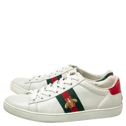 مملوكة مسبقًا Gucci White Leather Ace Web Low Top Sneakers Size 37.5