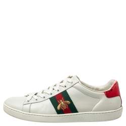 مملوكة مسبقًا Gucci White Leather Ace Web Low Top Sneakers Size 37.5