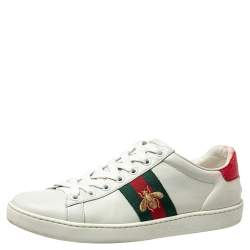 مملوكة مسبقًا Gucci White Leather Ace Web Low Top Sneakers Size 37.5