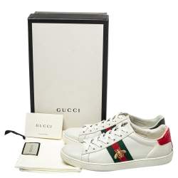 مملوكة مسبقًا Gucci White Leather Ace Web Low Top Sneakers Size 37.5