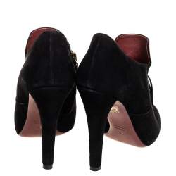 Pre Owned Gucci Black Suede Tassel Booties Size 38