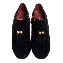 Pre Owned Gucci Black Suede Tassel Booties Size 38